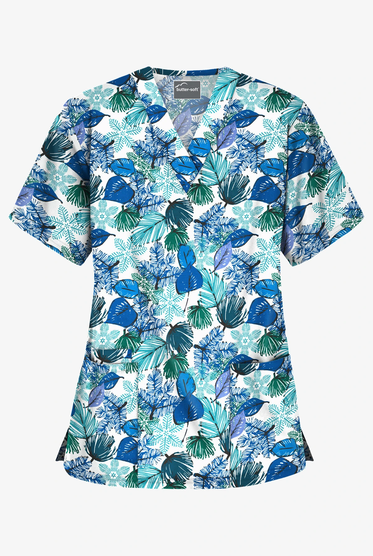 Butter-Soft Christmas Frost Women's 3-Pocket V-Neck Print Scrub Top 1 Butter-Soft Christmas Frost Women's 3-Pocket V-Neck Print Scrub Top
