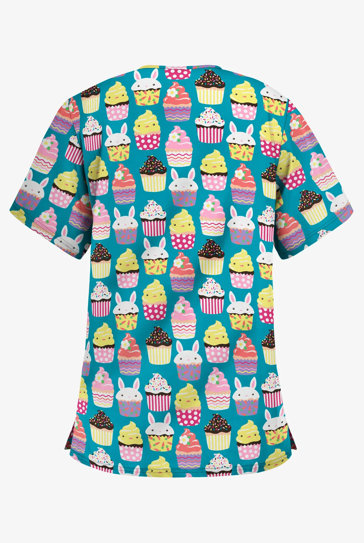 UA Easter Treats Turquoise Women's 3-Pocket V-Neck Print Scrub Top 2 UA Easter Treats Turquoise Women's 3-Pocket V-Neck Print Scrub Top - Image 2