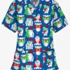 Butter-Soft Happy Monsters Royal Women's 3-Pocket V-Neck Print Scrub Top