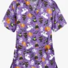 Butter-Soft Halloween Spell Purple Glow Women's 2-Pocket Relaxed Fit V-Neck Print Scrub Top
