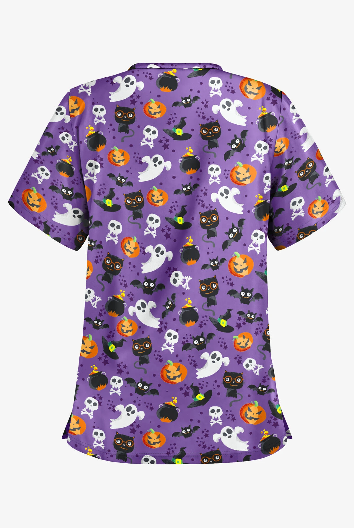 Butter-Soft Halloween Spell Purple Glow Women's 2-Pocket Relaxed Fit V-Neck Print Scrub Top 2 Butter-Soft Halloween Spell Purple Glow Women's 2-Pocket Relaxed Fit V-Neck Print Scrub Top - Image 2