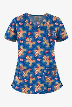 Butter-Soft Cookie Angel Royal Women's 5-Pocket Rounded V-Neck Print Scrub Top