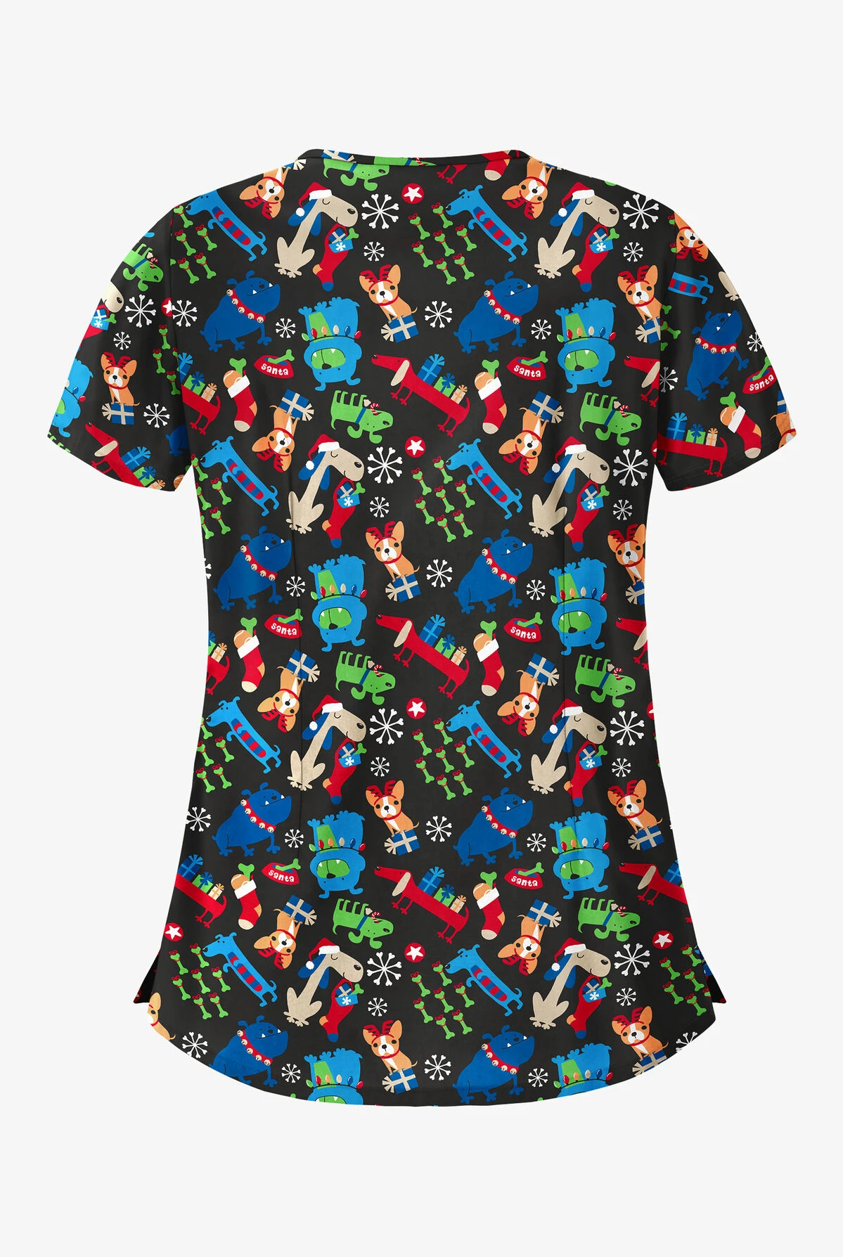 Butter-Soft Happy Dogs Women's 5-Pocket Rounded V-Neck Print Scrub Top 2 Butter-Soft Happy Dogs Women's 5-Pocket Rounded V-Neck Print Scrub Top - Image 2