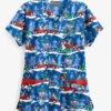 Butter-Soft Traveling With Santa Royal Women's 5-Pocket Rounded V-Neck Print Scrub Top