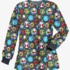 Butter-Soft Christmas Stickers Pewter Women's 2-Pocket Warm-Up Print Scrub Jacket