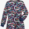 Butter-Soft Christmas Skate Navy Women's 3-Pocket Snap Front Printed Jacket