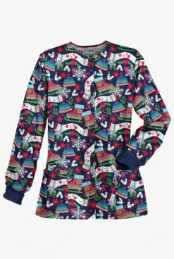 Butter-Soft Christmas Skate Navy Women's 3-Pocket Snap Front Printed Jacket