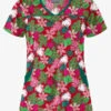 Butter-Soft Christmas Frost Red Women's 4-Pocket Princess Seam Print Scrub Top
