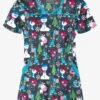 Butter-Soft Holiday Party Pewter Women's 4-Pocket Princess Seam Print Scrub Top