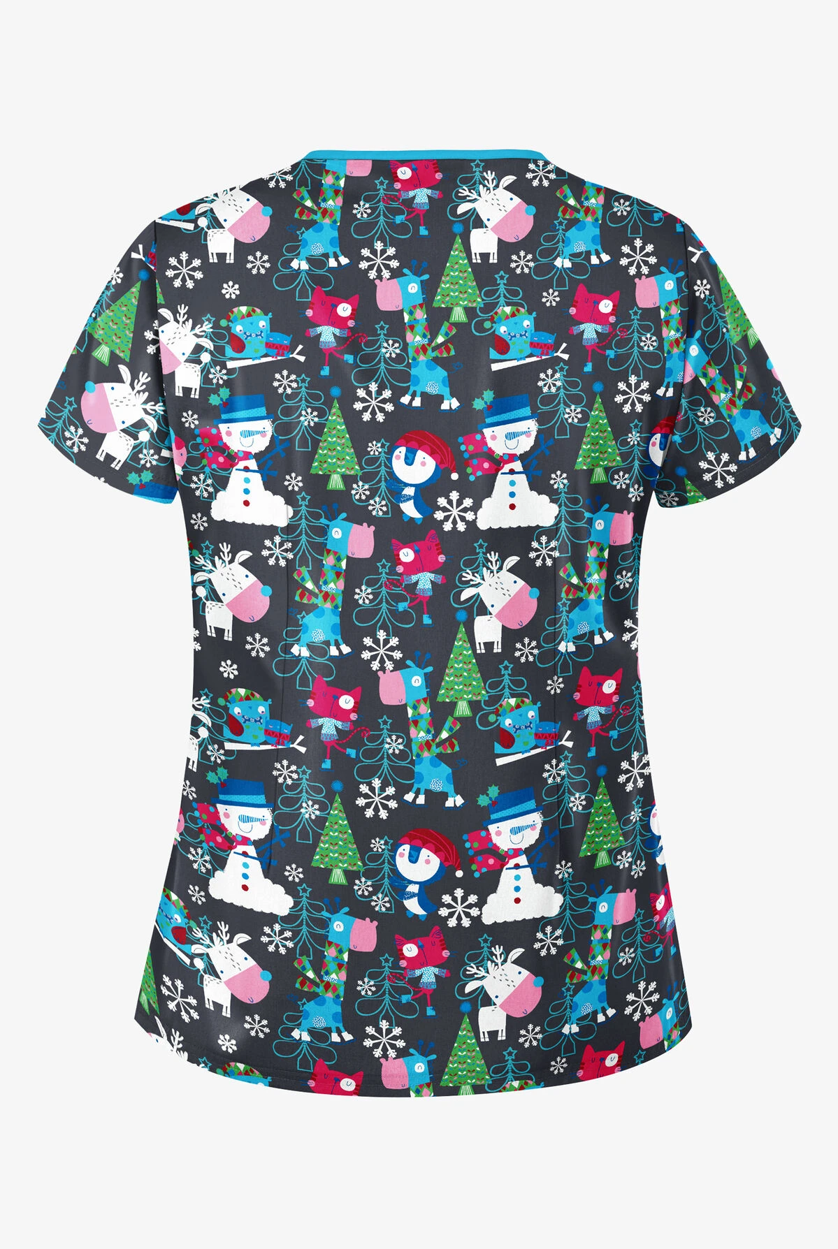 Butter-Soft Holiday Party Pewter Women's 4-Pocket Princess Seam Print Scrub Top 2 Butter-Soft Holiday Party Pewter Women's 4-Pocket Princess Seam Print Scrub Top - Image 2