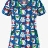Butter-Soft Happy Monsters Royal Women's 4-Pocket Princess Seam Print Scrub Top