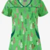 Butter-Soft Joy Forest Gecko Green Women's 4-Pocket Princess Seam Print Scrub Top