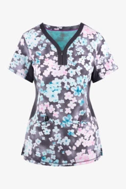 Healing Hands Dreamy Days Floral Women's 3-Pocket STRETCH Y-Neck Print Scrub Top