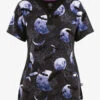 Healing Hands Wicked Moon Halloween Women's 3-Pocket STRETCH Y-Neck Print Scrub Top