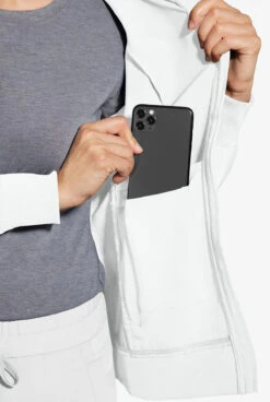 Healing Hands 360 Carly Women's 5-Pocket STRETCH Zip-Up Stand Collar Scrub Jacket -Clinic Love Style HE5068 092223 WHITE 4 HV