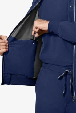 Healing Hands 360 Samuel Men's 6-Pocket STRETCH Zip-Up Bomber Scrub Jacket -Clinic Love Style HE5350 NAVY 4