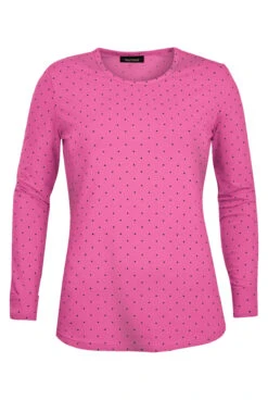 Heartsoul Let's Polka Dot Pink Party Women's Knit Underscrubs Jr. Fit Long Sleeve Scrub Tee