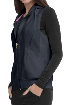 Heartsoul Break On Through Women's 4-Pocket STRETCH With Removable Hoodie Scrub Vest -Clinic Love Style HL500 PEWTE 3