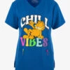 FUNSCRUBS Garfield Chill Vibes Women's 2-Pocket STRETCH V-Neck Print Scrub Top