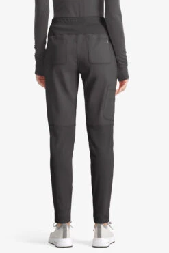 Cherokee Infinity Women's 5-Pocket STRETCH Rib-Knit Detail High-Rise Slim Leg Scrub Pants -Clinic Love Style IN067 092523 PEWTE 3