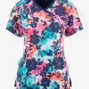 Cherokee Infinity Artistic Blooms Women's 3-Pocket STRETCH Mock Wrap Print Scrub Top