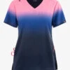 Koi Lite Peony Pink/Royal Blue/Navy Ombre Women's 2-Pocket STRETCH V-Neck Print Scrub Top