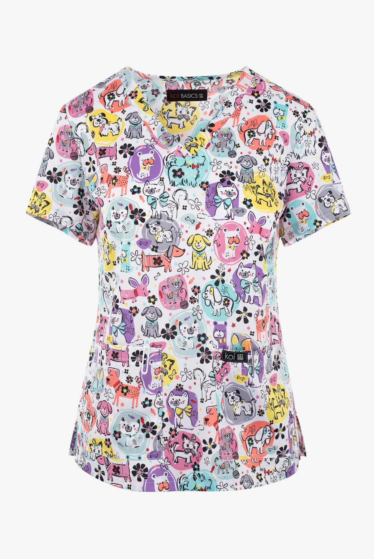 Koi Basics Fur Baby Bunch Women's 2-Pocket STRETCH V-Neck Print Scrub Top 1 Koi Basics Fur Baby Bunch Women's 2-Pocket STRETCH V-Neck Print Scrub Top