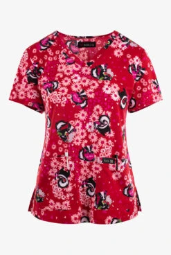 Koi Basics Stink N' Cute Skunk Floral Women's 2-Pocket STRETCH V-Neck Print Scrub Top