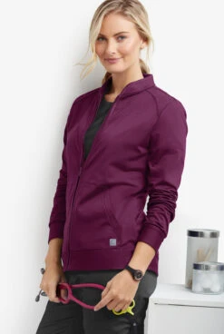 UA Butter-Soft STRETCH Women's 2-Pocket Technical Knit Zip Front Scrub Jacket -Clinic Love Style KN482 WINE 6 S