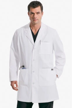 Landau Men's 37" 5-Pocket Lab Coat 6 Landau Men's 37" 5-Pocket Lab Coat -Clinic Love Style L3124WVC WHITE 3 HV