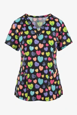 UA Exclusive Maevn My Boo Hearts Women's 3-Pocket STRETCH V-Neck Print Scrub Top