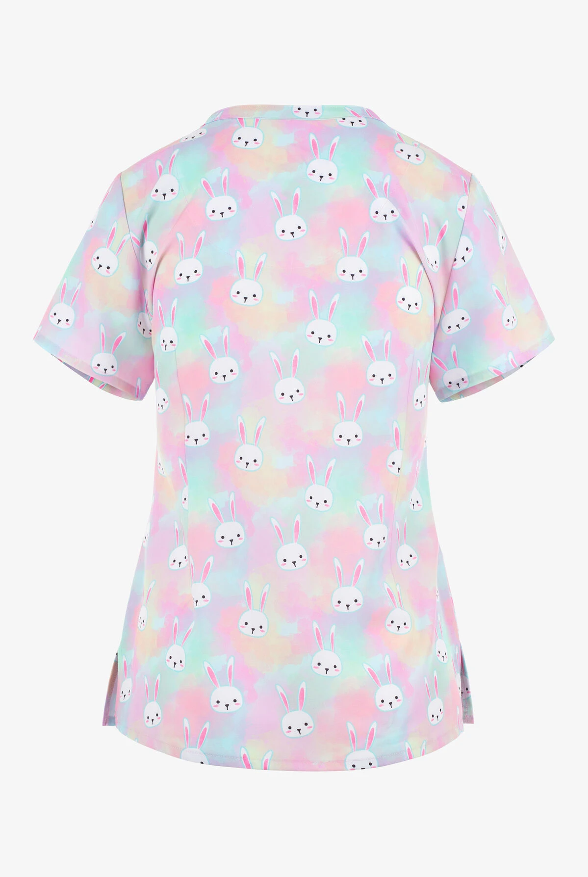 Maevn Funny Bunnies Women's Tie Dye 3-Pocket STRETCH V-Neck Print Scrub Top 2 Maevn Funny Bunnies Women's Tie Dye 3-Pocket STRETCH V-Neck Print Scrub Top - Image 2