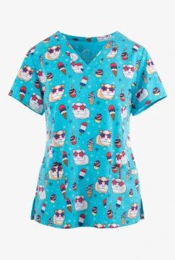 Maevn Keep Calm And Sparkle On Guinea Pigs Women's 3-Pocket STRETCH V-Neck Print Scrub Top
