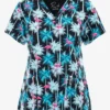 Maevn Vacay Mode Flamingo Women's 3-Pocket STRETCH V-Neck Print Scrub Top
