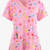 Maevn Sweet Summer Popsicles Women's 3-Pocket STRETCH V-Neck Print Scrub Top