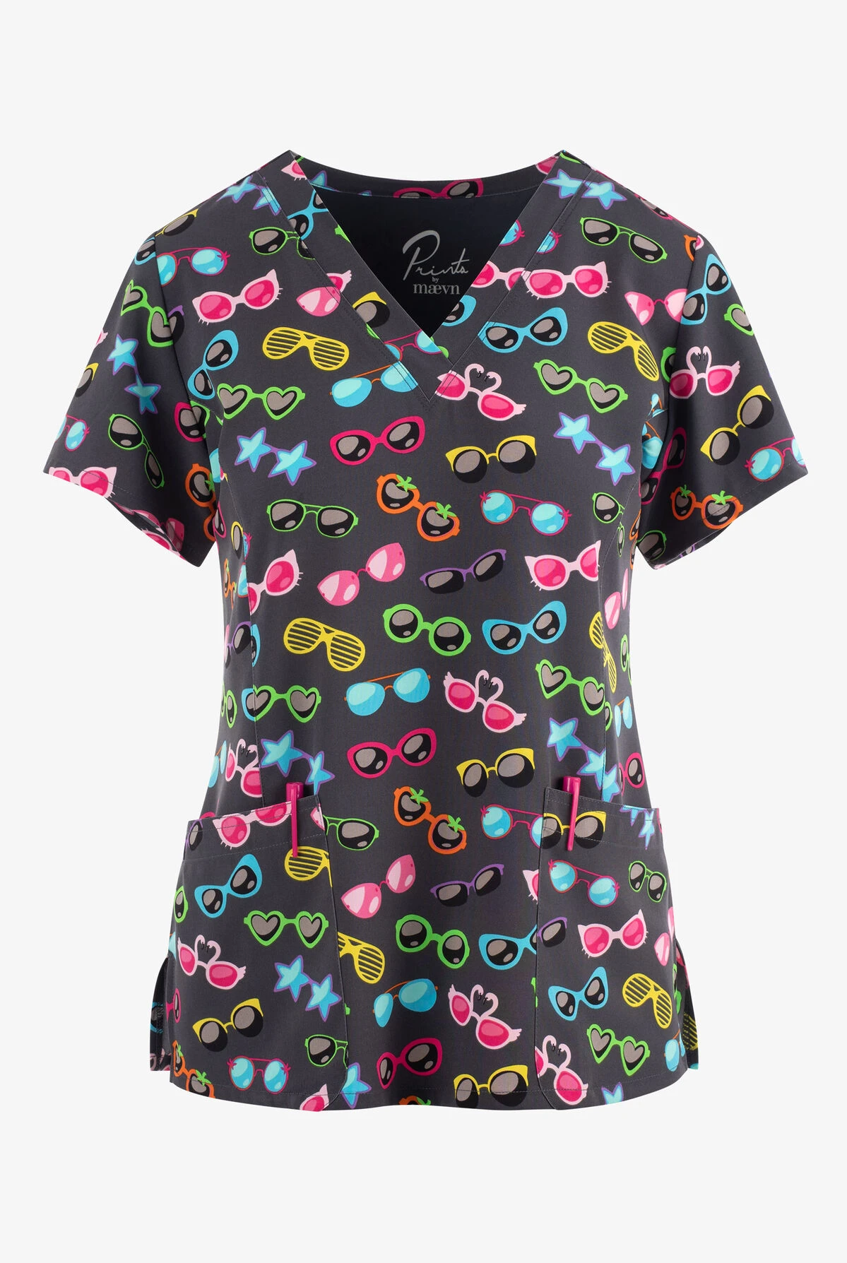 Maevn Colorful Sweet Shades Women's 3-Pocket STRETCH V-Neck Print Scrub Top 1 Maevn Colorful Sweet Shades Women's 3-Pocket STRETCH V-Neck Print Scrub Top