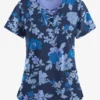 Easy Stretch By Butter-Soft™ Gisele Paris Floral Navy Women's 4-Pocket V-Neck Print Scrub Top