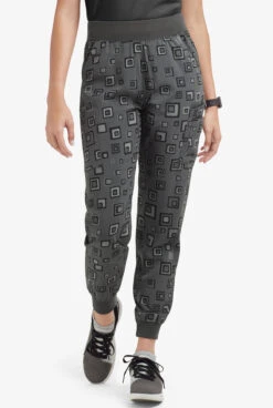Easy STRETCH By Butter-Soft™ Cuff Floating Tiles Pewter Women’s 5-Pocket Jogger Print Scrub Pants