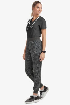 Easy STRETCH By Butter-Soft™ Cuff Floating Tiles Pewter Women’s 5-Pocket Jogger Print Scrub Pants -Clinic Love Style PBU287TPF 5