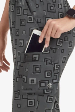Easy STRETCH By Butter-Soft™ Cuff Floating Tiles Pewter Women’s 5-Pocket Jogger Print Scrub Pants -Clinic Love Style PBU287TPF 6