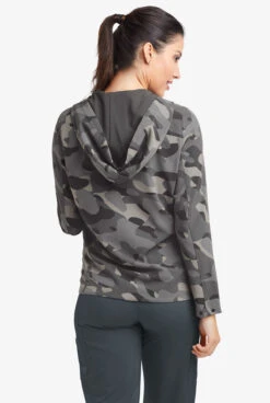 Easy STRETCH By Butter-Soft™ Cloud Camo Pewter Women's 5-Pocket Zip-Front Print Scrub Hoodie -Clinic Love Style PBU392PCL 4