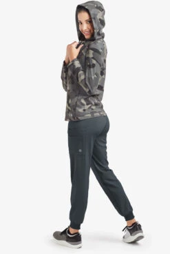 Easy STRETCH By Butter-Soft™ Cloud Camo Pewter Women's 5-Pocket Zip-Front Print Scrub Hoodie -Clinic Love Style PBU392PCL 8