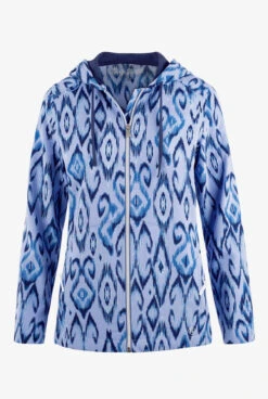 Easy STRETCH By Butter-Soft™ Unify Kilim Ceil Women's 5-Pocket Zip-Front Print Scrub Hoodie