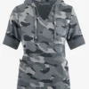 Easy Stretch By Butter-Soft Cloud Camo Pewter Women's 3-Pocket Short Sleeve Pull-Over Scrub Hoodie