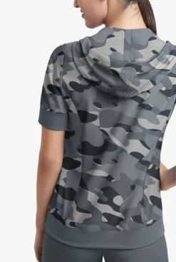 Easy Stretch By Butter-Soft Cloud Camo Pewter Women's 3-Pocket Short Sleeve Pull-Over Scrub Hoodie -Clinic Love Style PBU417PCL 092223 3