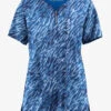 Easy STRETCH By Butter-Soft Abstract Animal Navy Women's 4-Pocket Zip Curved Neck Printed Scrub Top
