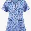 Easy STRETCH By Butter-Soft™ Uzbek Kilim Ceil Women's 4-Pocket Zipper Neck Print Scrub Top