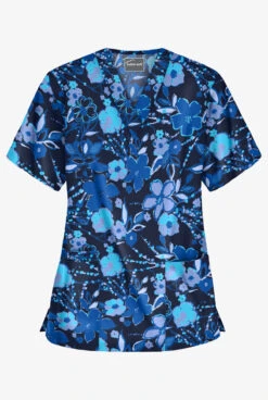 Butter-Soft London Floral Navy Women's 3-Pocket V-Neck Print Scrub Top