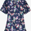 UA Best Buy Butterfly Dance Navy Women's 3-Pocket V-Neck Print Scrub Top