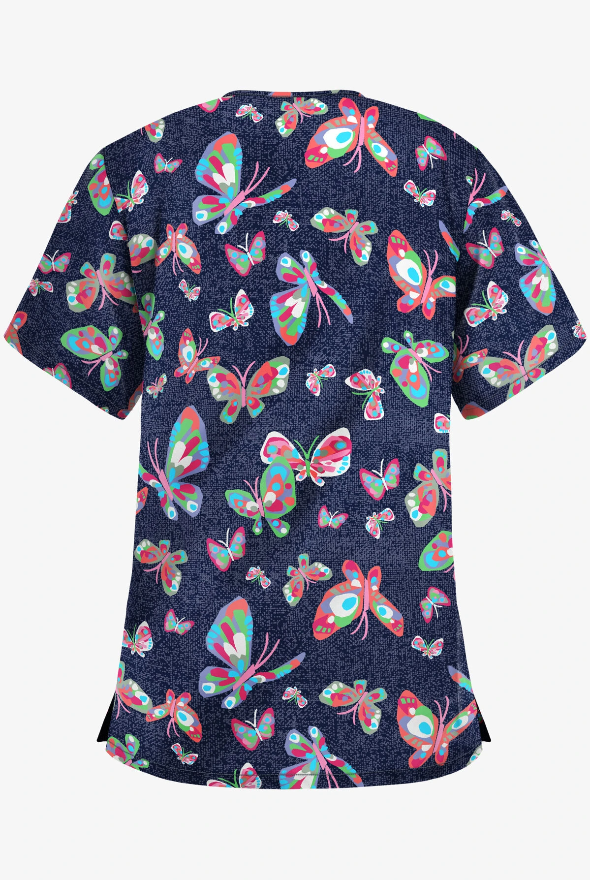 UA Best Buy Butterfly Dance Navy Women's 3-Pocket V-Neck Print Scrub Top 2 UA Best Buy Butterfly Dance Navy Women's 3-Pocket V-Neck Print Scrub Top - Image 2